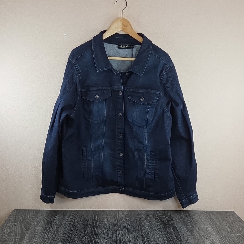 DG2 Diane Gilman HSN NWT Denim Jacket Blue 1X. Straight Hem Stretch